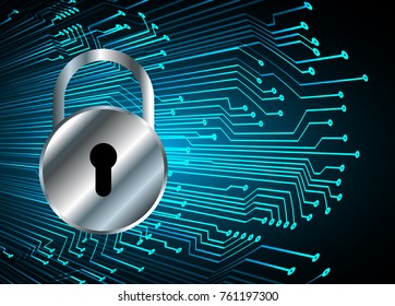 Safety concept, Closed Padlock on digital background, cyber security, Blue abstract hi speed internet technology background illustration. key vector