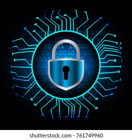 Safety concept, Closed Padlock on digital background, cyber security, Blue abstract hi speed internet technology background illustration. key vector