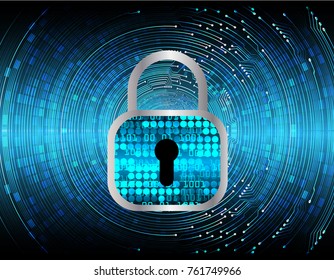 Safety concept, Closed Padlock on digital background, cyber security, Blue abstract hi speed internet technology background illustration. key vector