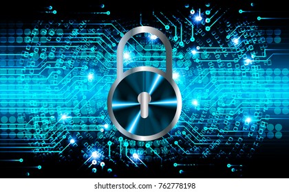 Safety concept, Closed Padlock on digital background, cyber security, Blue abstract hi speed internet technology background illustration. key vector