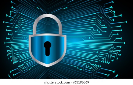 Safety concept, Closed Padlock on digital background, cyber security, Blue abstract hi speed internet technology background illustration. key vector