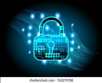 Safety concept, Closed Padlock on digital background, cyber security, Blue abstract hi speed internet technology background illustration. key vector