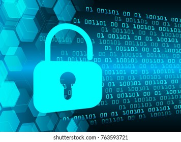 Safety concept, Closed Padlock on digital background, cyber security, Blue abstract hi speed internet technology background illustration. key vector
