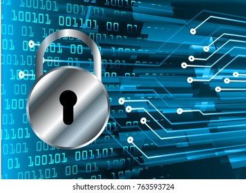 Safety concept, Closed Padlock on digital background, cyber security, Blue abstract hi speed internet technology background illustration. key vector