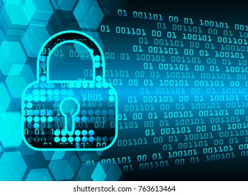 Safety concept, Closed Padlock on digital background, cyber security, Blue abstract hi speed internet technology background illustration. key vector