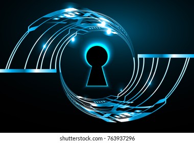 Safety concept, Closed Padlock on digital background, cyber security, Blue abstract hi speed internet technology background illustration. key vector