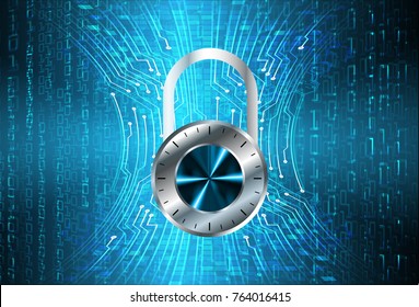Safety concept, Closed Padlock on digital background, cyber security, Blue abstract hi speed internet technology background illustration. key vector