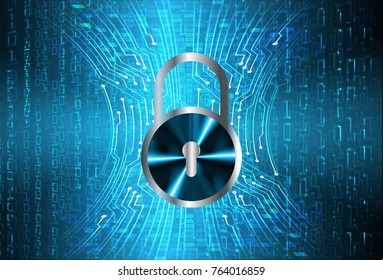 Safety concept, Closed Padlock on digital background, cyber security, Blue abstract hi speed internet technology background illustration. key vector