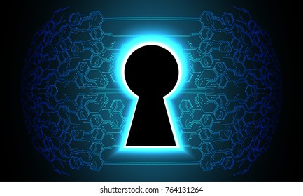 Safety concept, Closed Padlock on digital background, cyber security, Blue abstract hi speed internet technology background illustration. key vector
