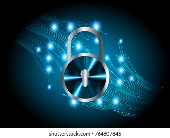 Safety concept, Closed Padlock on digital background, cyber security, Blue abstract hi speed internet technology background illustration. key vector