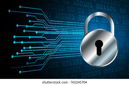 Safety concept, Closed Padlock on digital background, cyber security, Blue abstract hi speed internet technology background illustration. key vector