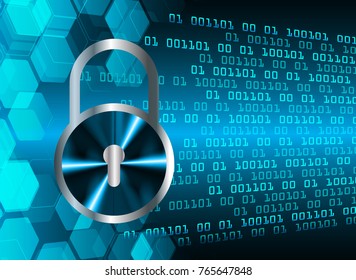 Safety concept, Closed Padlock on digital background, cyber security, Blue abstract hi speed internet technology background illustration. key vector