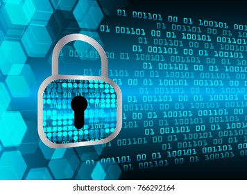 Safety concept, Closed Padlock on digital background, cyber security, Blue abstract hi speed internet technology background illustration. key vector