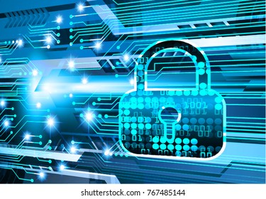Safety concept, Closed Padlock on digital background, cyber security, Blue abstract hi speed internet technology background illustration. key vector