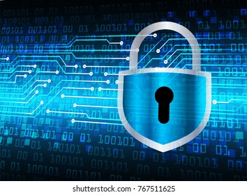 Safety concept, Closed Padlock on digital background, cyber security, Blue abstract hi speed internet technology background illustration. key vector