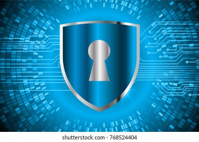 Safety concept, Closed Padlock on digital background, cyber security, Blue abstract hi speed internet technology background illustration. key vector