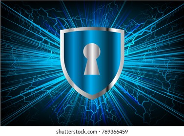 Safety concept, Closed Padlock on digital background, cyber security, Blue abstract hi speed internet technology background illustration. key vector
