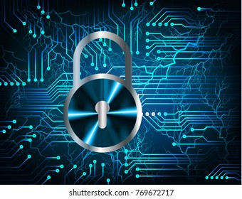 Safety concept, Closed Padlock on digital background, cyber security, Blue abstract hi speed internet technology background illustration. key vector, bolt, thunderbolt, shaft