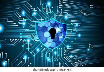 Safety concept, Closed Padlock on digital background, cyber security, Blue abstract hi speed internet technology background illustration. key vector
