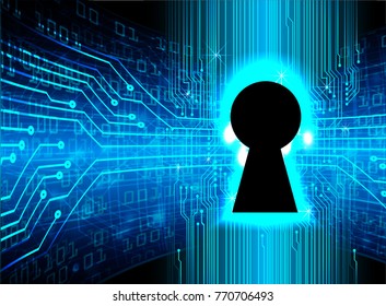 Safety concept, Closed Padlock on digital background, cyber security, Blue abstract hi speed internet technology background illustration. key vector