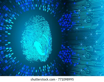 Safety concept, Closed Padlock on digital, cyber security, blue abstract hi speed internet technology background illustration. key, sci fi, fingerprint. scanning. Hand print.