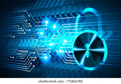 Safety concept, Closed Padlock on digital background, cyber security, Blue abstract hi speed internet technology background illustration. key vector