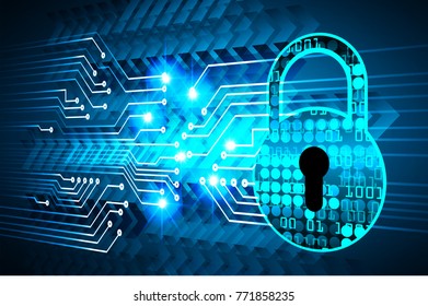 Safety concept, Closed Padlock on digital background, cyber security, Blue abstract hi speed internet technology background illustration. key vector