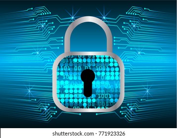 Safety concept, Closed Padlock on digital background, cyber security, Blue abstract hi speed internet technology background illustration. key vector