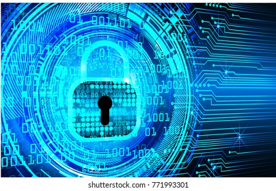 Safety concept, Closed Padlock on digital background, cyber security, Blue abstract hi speed internet technology background illustration. key vector