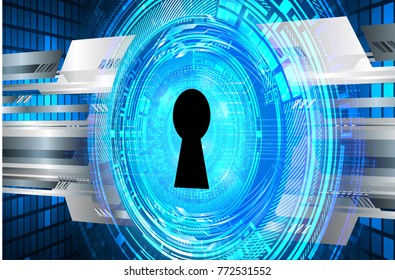 Safety concept, Closed Padlock on digital background, cyber security, Blue abstract hi speed internet technology background illustration. key vector
