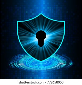 Safety concept, Closed Padlock on digital background, cyber security, Blue abstract hi speed internet technology background illustration. key vector