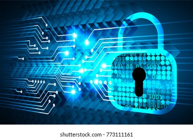 Safety concept, Closed Padlock on digital background, cyber security, Blue abstract hi speed internet technology background illustration. key vector