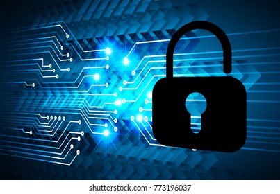 Safety concept, Closed Padlock on digital background, cyber security, Blue abstract hi speed internet technology background illustration. key vector