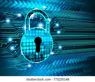 Safety concept, Closed Padlock on digital background, cyber security, Blue abstract hi speed internet technology background illustration. key vector
