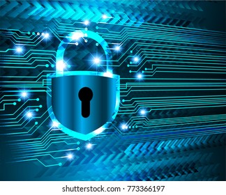 Safety concept, Closed Padlock on digital background, cyber security, Blue abstract hi speed internet technology background illustration. key vector