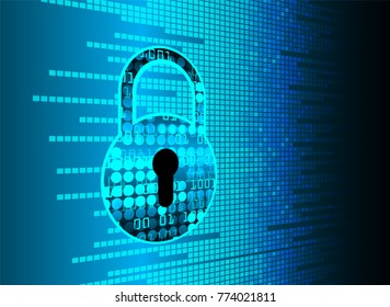Safety concept, Closed Padlock on digital background, cyber security, Blue abstract hi speed internet technology background illustration. key vector