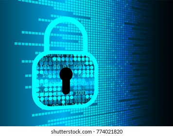 Safety concept, Closed Padlock on digital background, cyber security, Blue abstract hi speed internet technology background illustration. key vector