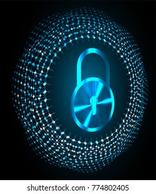 Safety concept, Closed Padlock on digital background, cyber security, Blue abstract hi speed internet technology background illustration. key vector