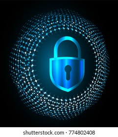 Safety concept, Closed Padlock on digital background, cyber security, Blue abstract hi speed internet technology background illustration. key vector
