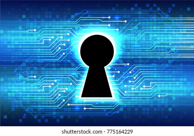 Safety concept, Closed Padlock on digital background, cyber security, Blue abstract hi speed internet technology background illustration. key vector