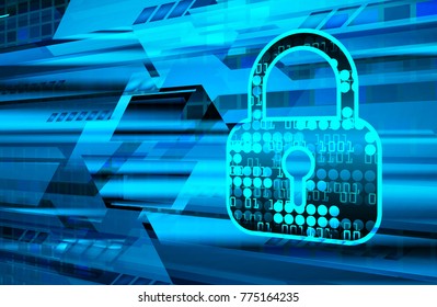 Safety concept, Closed Padlock on digital background, cyber security, Blue abstract hi speed internet technology background illustration. key vector