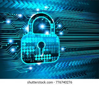 Safety concept, Closed Padlock on digital background, cyber security, Blue abstract hi speed internet technology background illustration. key vector