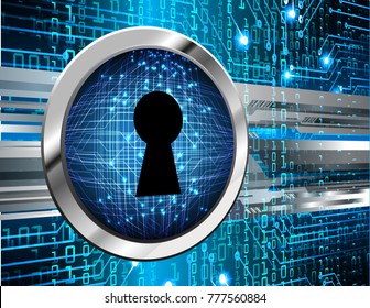 Safety concept, Closed Padlock on digital background, cyber security, Blue abstract hi speed internet technology background illustration. key vector