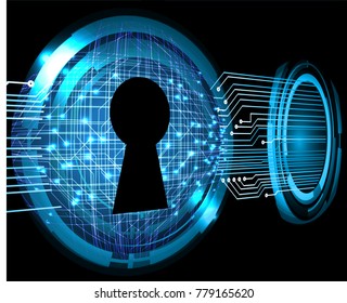 Safety concept, Closed Padlock on digital background, cyber security, Blue abstract hi speed internet technology background illustration. key vector