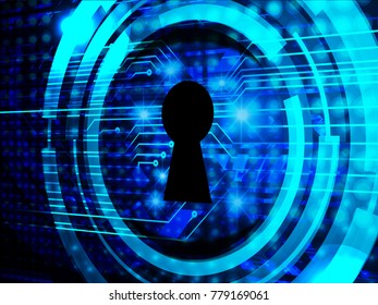 Safety concept, Closed Padlock on digital background, cyber security, Blue abstract hi speed internet technology background illustration. key vector