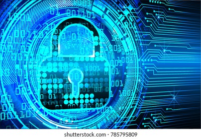 Safety concept, Closed Padlock on digital background, cyber security, Blue abstract hi speed internet technology background illustration. key vector