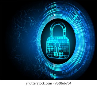 Safety concept, Closed Padlock on digital background, cyber security, Blue abstract hi speed internet technology background illustration. key vector