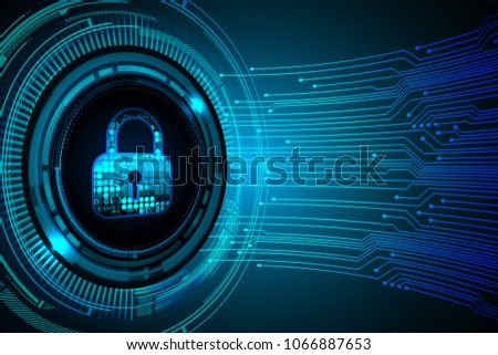 Safety concept, Closed Padlock on digital background, cyber security, Blue abstract hi speed internet technology background illustration. key vector