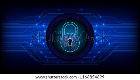 Safety concept, Closed Padlock on digital background, cyber security, Blue abstract hi speed internet technology background illustration. key vector