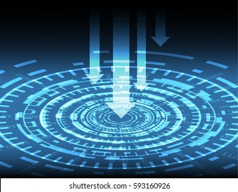 Safety concept, cyber security, Arrow movement to digital circle, Blue circle abstract internet technology background ,vector illustration 